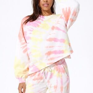 Electric & Rose S Neil Hi-Low Crew Sweatshirt 0146 Poppy Pink Peach Tie-Dye
